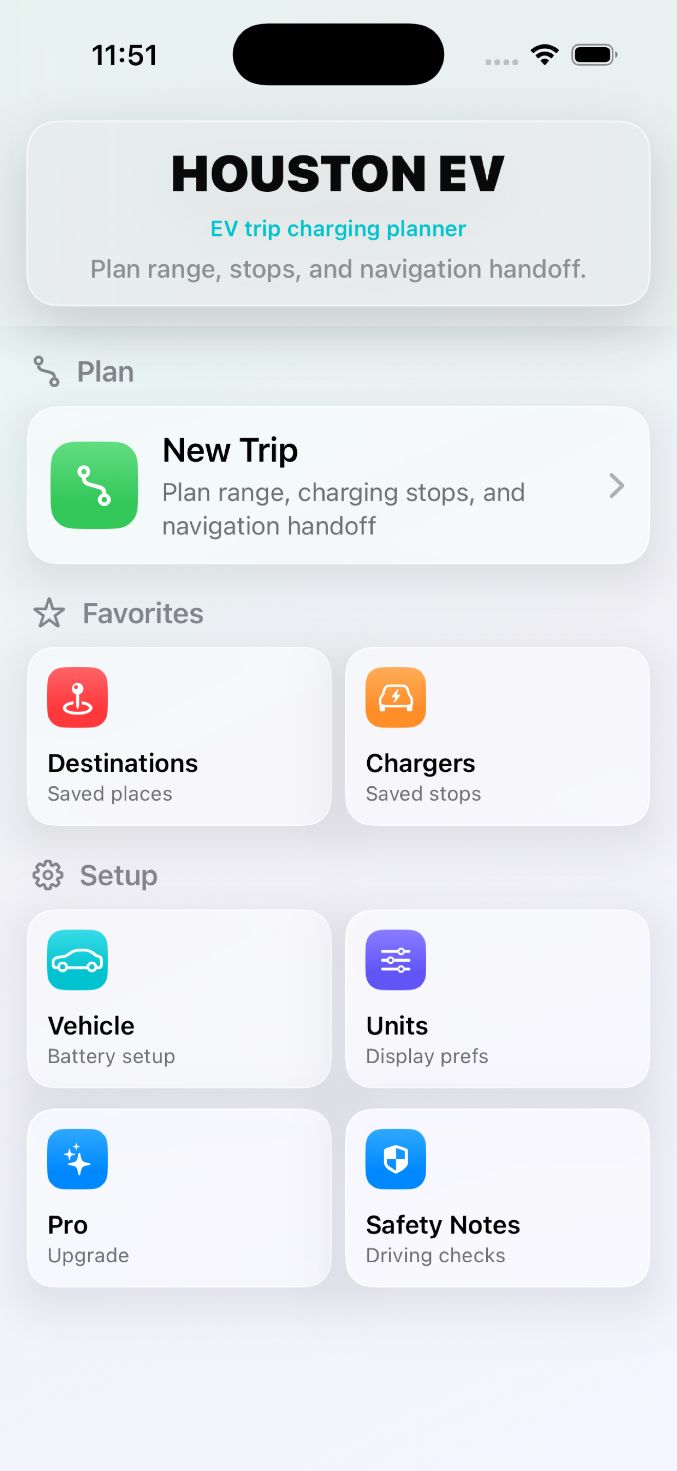 HOUSTON EV home screen