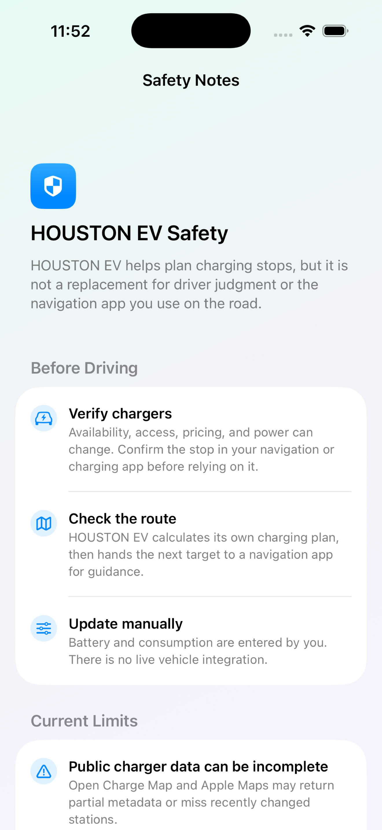 Safety notes in HOUSTON EV
